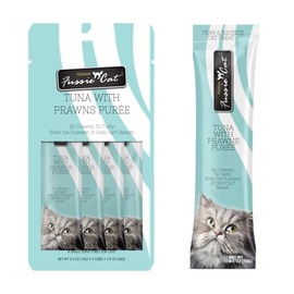 Fussie Cat Tuna with Prawns Puree, lickable cat Treats, 0.5oz Pouch Pack of 4
