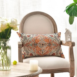 AVOIN colorlife Boho Orange Throw Pillow Cover, 12 x 20 Inch Bohemia Ethnic Style Carpet Pattern Cushion Case for Sofa Couch