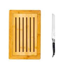 French Home Laguiole Black Pakkawood Bread Knife with Bamboo Bread Board — Bread Cutting Board Set — Bamboo Bread Slicer Board — Bread Cutting Board and Knife