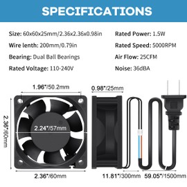 GDSTIME EC Brushless Cooling Fan 6025B 60mm x 25mm AC 110V 115V 120V 220V 240V Axial Fan Ball Bearing DIY