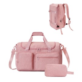 Sports Bag Backpack Men's Travel Bag with Shoe Compartment & Wet Compartment and Toiletry Bag Weekender Bag Women's Training Bag with Trolley Sleeves, Upgraded Version Pink