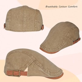 howkuhat Men's Flat Cap Beret Hat Cotton Gatsby Ivy Irish Newsboy Cap Adjustable Golf Driving Hiking Camping Hat(UK, Alpha, One Size, M, Khaki)