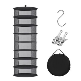 Huolacove Herb Drying Rack Hanging Collapsible Drying Net with 2 Stainless Steel Clips and Hook for Hydroponic Plant, Flowers, Clothes, Herbs,Dry Mesh Folding Dryer (8 Layer)