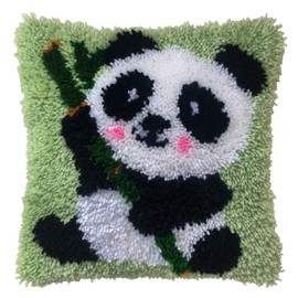 HAPYPando Latch Hook Kits for Adults/Kids Pattern Printed Latch Hook Pillow Kits Cover Everything Included Gift for Family Friends DIY Needlework Crafts for Home Sofa Panda Bamboo 17X17 Inch