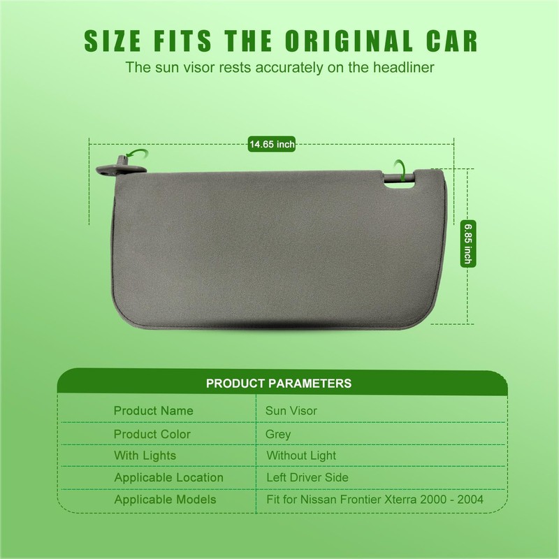 Left Driver Side Sun Visor for Nissan Frontier Xterra 2000