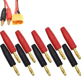 KALOLINNA Banana Plug Male Connector 4mm Insulated High Current Gold Plated Male Cable Connector Solder Type DIY for Electrical Testing Multimeter Testing 10pcs Red + Black