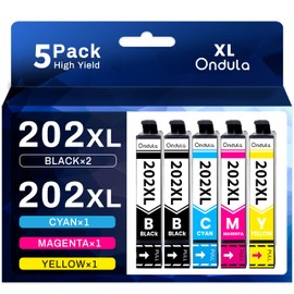 Ondula 202XL Ink Cartridges Remanufactured Replacement for Epson 202 XL 202XL T202 XL High Yield Ink Cartridges for Workforce WF-2860 Expression XP-5100 Printer (2 Black, Cyan, Magenta, Yellow 5-Pack)