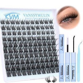 Wispy Lash Clusters Kit Natural Cluster Eyelash Extensions Kit CC Curl Individual Lashes Kit Fluffy Bond and Seal Tweezers 10-16MM Lash Clusters DIY Lash Extension Kit by Vanssymunlin