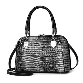 NICOLE & DORIS Retro Handbag for Women Classic Crocodile Crossbody Bag PU Leather Shoulder Bag Top Handle Bags with Two Zippers Dark Gray A