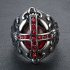 JIPSJICI Mens Stainless Steel Vintage Ruby Stone Cross Ring Silver