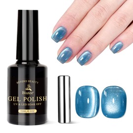 Biutee Magnetic Nail Gel, Nail Color Gel, Blue Cat Eye Effect, 8ML, with Magnet, Cat Eye Gel, Micro-Particle Glitter, Diamond Gel, with Magnet, Dazzling Shine (Blue 15ml)