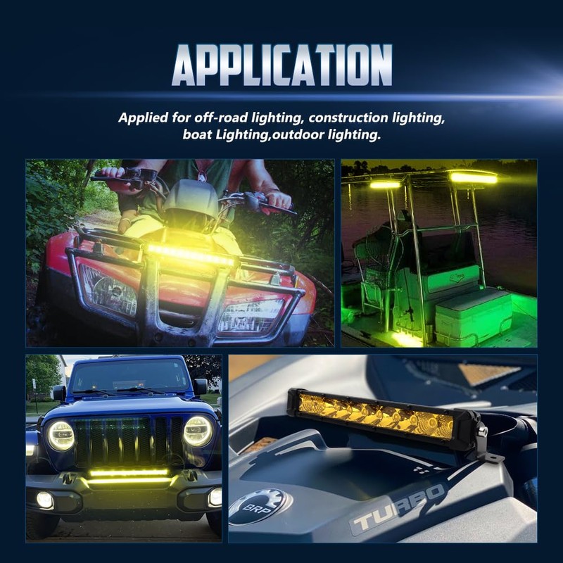 22" Yellow Led Light Bar, Single Row Flood Spot Combo