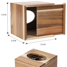 CATORY Tissue Box Cover, Acacia Wood Tissue Box Cover Square, Rustic Tissue Box Holder Covers Your Tissues, Decorative Tissue Cube Box Cover with Slide-Out Bottom