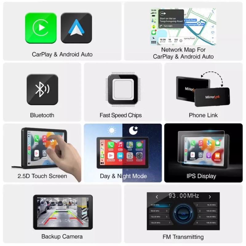 Wireless Apple CarPlay + Android Auto With 9” Touchscreen Monitor