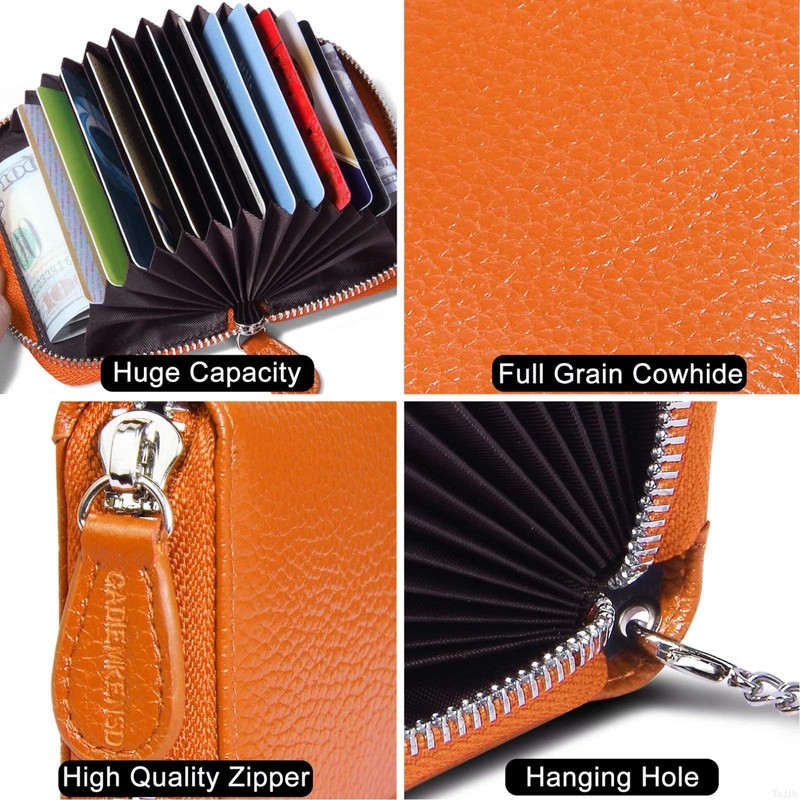 GADIEMKENSD Credit Card Holder Small Rfid Wallet Zipper Genuine Leather
