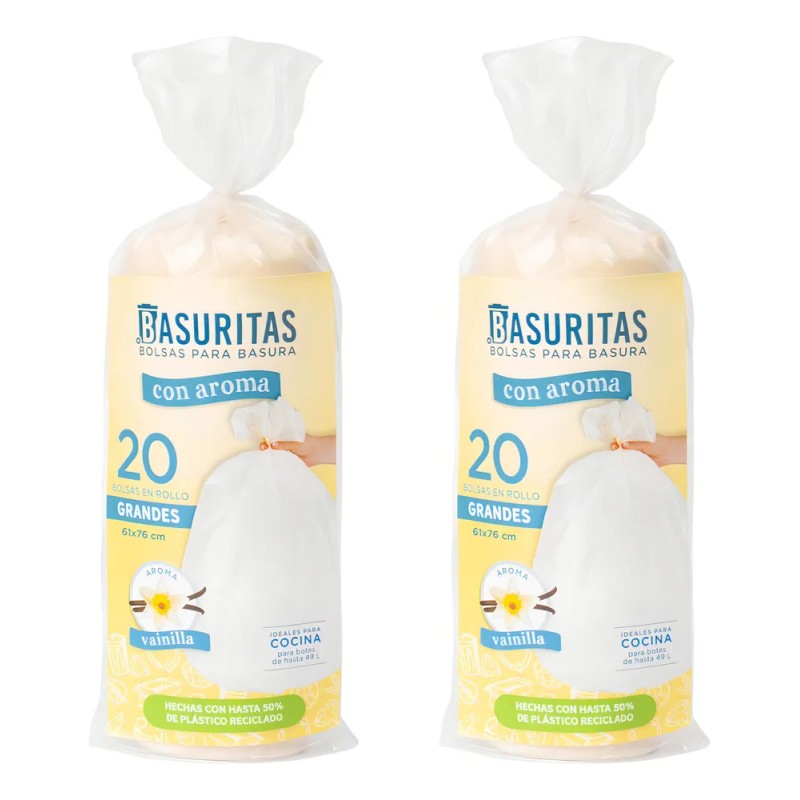40 Bolsas De Basura Grandes Con Aroma Basuritas, Pack 2x20