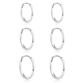ETCCMER 3 Pairs Silver Hoop Earrings for Women Hypoallergenic Small Cartilage Hoop Earrings Set 14K White Gold Plated Lightweight Huggie Earrings for Jewelry Gift,(Silver 8mm,10mm,12mm)