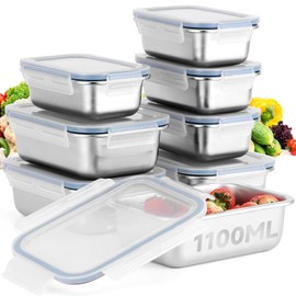 Cykorxicc 8-Piece 304 Stainless Steel Food Storage Containers with Lids, Leakproof & Airtight Bento Lunch Box, Oven/Freezer/Dishwasher Safe,Stackable Kitchen Storage Set