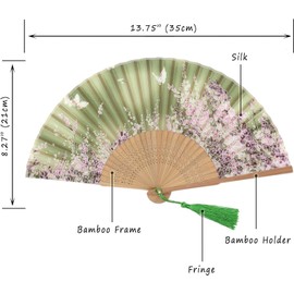 OMyTea "Sakura Chinese/Japanese Women Hand Held Silk Folding Fans with Bamboo Frame - With a Fabric Sleeve for Protection (WZS-6)