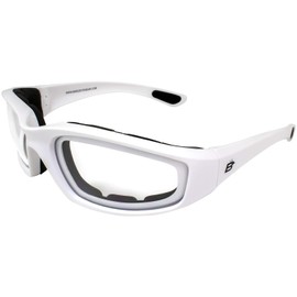 CAHHCA Motorcycle Riding Glasses Clear Lenses with Foam Padding, White Frame and Carry Bag