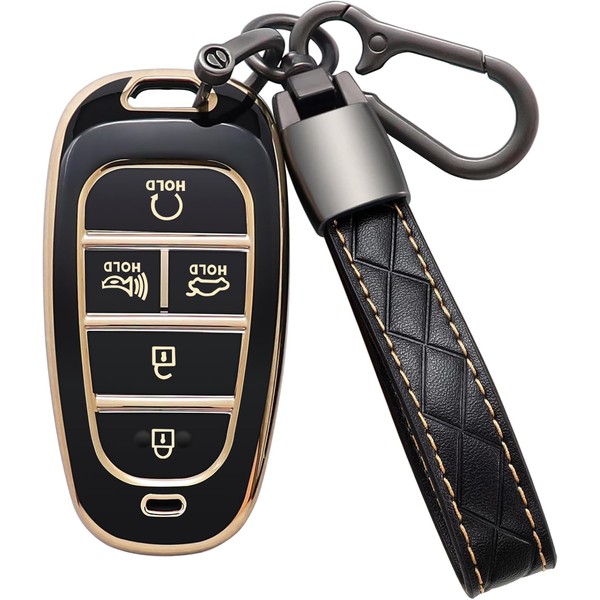 Costusn for Hyundai Key Fob Cover with Leather Keychain Soft