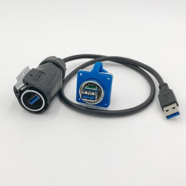 CNLINKO USB 3.0 Type A Industrial Circular Connector, Male Plug & Female Panel Mount Receptacles Socket, Plug with 20 inches Cable, Outdoor Waterproof IP67, Data + Power, Heavy Duty
