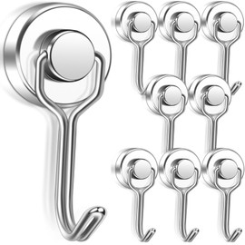 Keukenket Magnetic Hooks, Extra Strong, Pack of 8, 20 mm Pivoting Swing Magnetic Hooks, Magnet with Hooks, Magnetic Hooks for Iron Doors, Refrigerators, Kitchen, Clothes Rack, Office, Magnetic Hook,
