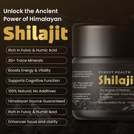 Purest Health 100% Natural Shilajit 30g - Premium Himalayan Resin - Rich in Fulvic & Humic Acid & 85 Trace Minerals - for Optimal Health