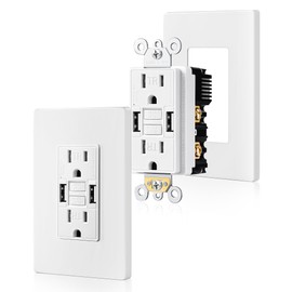 SURAIELEC 15 Amp GFCI Outlet with Dual USB-A Ports, Self-Test GFCI Electrical Outlet with USB, Tamper-Resistant, Screwless Wall Plate Included, Thinner Design GFCI USB Outlet,ETL Listed, White,2-Pack