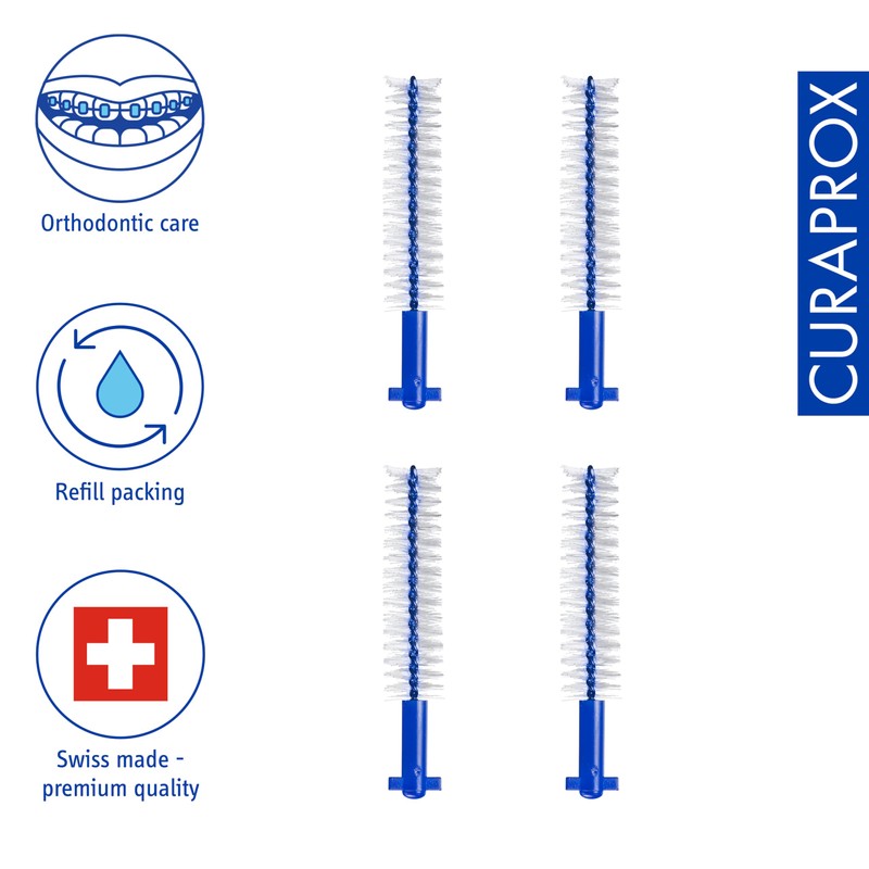 Curaprox CPS 505 Implant Replacement, 4 Pack, Blue, Swiss Made