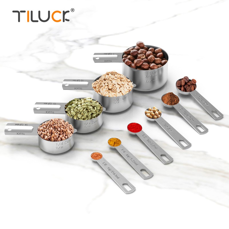 TILUCK Stainless Steel Measuring Cups & Spoons Set, Cups and
