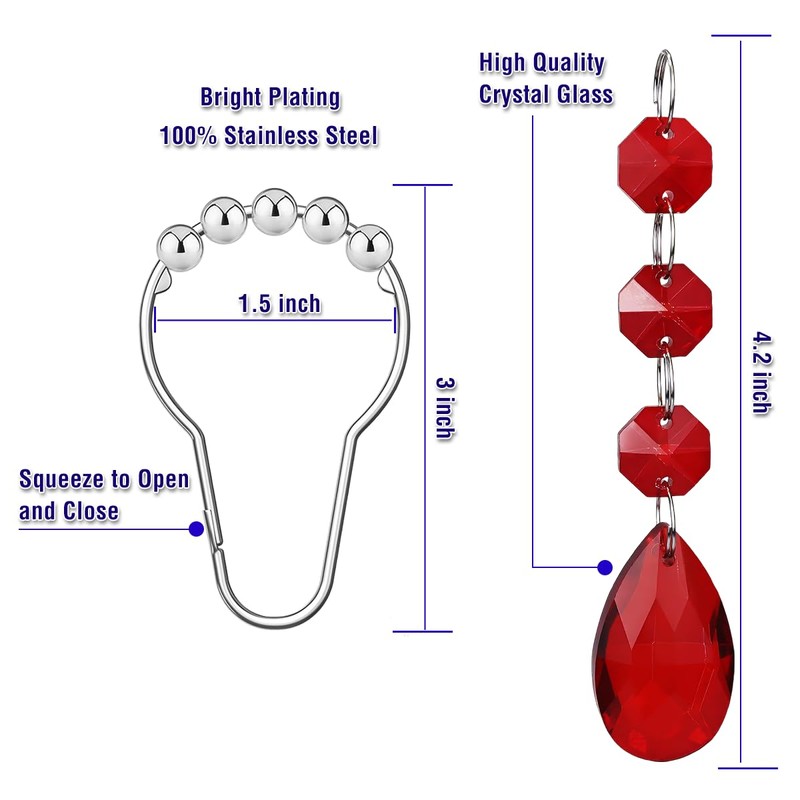 Yapicoco Shower Curtain Hooks Rings for Bathroom, 12PCS Gemstone Crystal