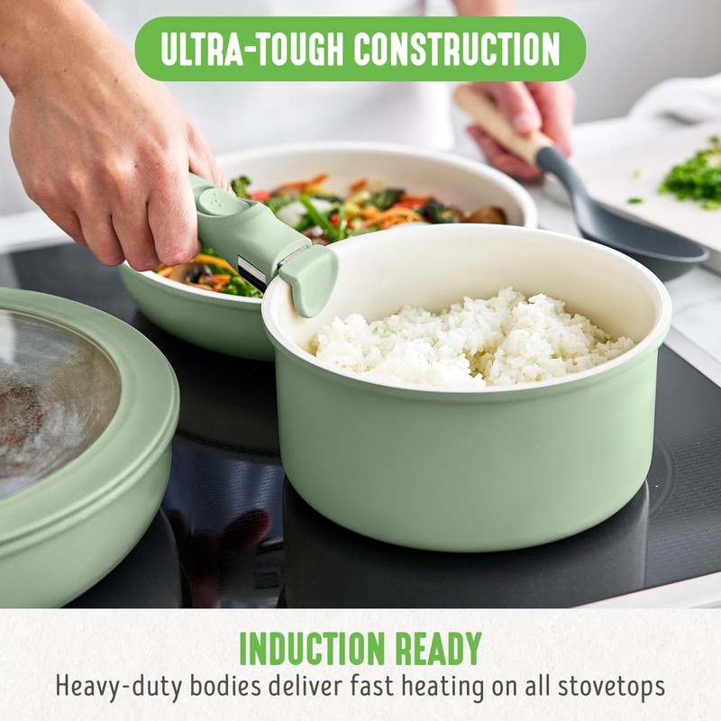 GreenLife 10 Piece Nonstick Pots & Pans Set, Detachable Handle