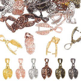 CRAFTYMELODY 36Pcs Pinch Bail Clip Clasp 6 Color Brass Leaf Snap on Bail Bead Pendant Connector Dangle Charm Jewelry Finding for Jewelry Making Accessory Supplies Necklace Bracelets DIY Craft