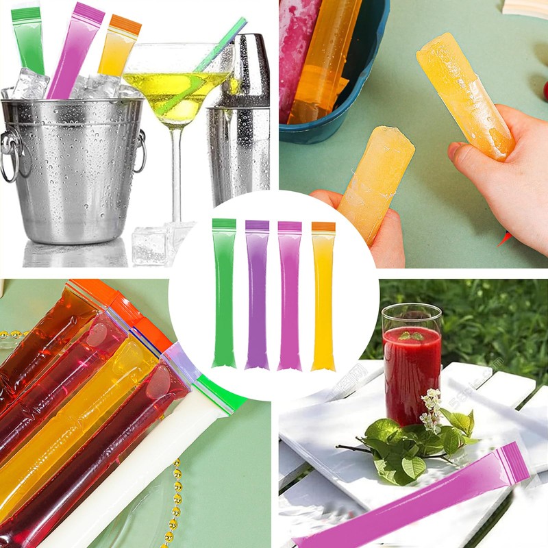 100 Pcs Ice Popsicle Bags with funnels,Multicolor Transparent Stackable Easy
