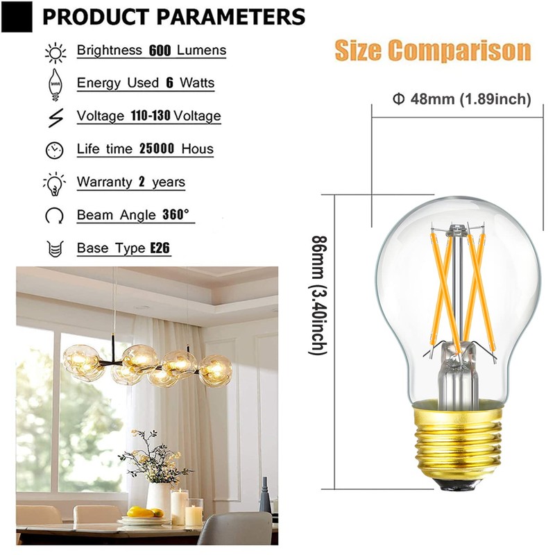 LEOOLS A15 LED Bulb 6W Equal E26 Bulb 60 Watt