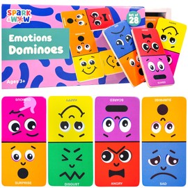 SPARK & WOW Emotions Dominoes - Set of 28-7 Basic Emotions - Match and Identify Expressions - Social-Emotional Learning Game for Kids