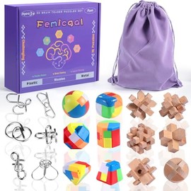 Brain Teaser Puzzles for Adults and Kids, 18Pcs Puzzle Games Set, 3D Wooden Plastic Metal Puzzle, Unlock Interlock Mind Brain Games, IQ Test Education