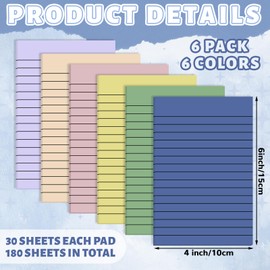 Yinder 6 Pack 180 Sheets Pastel Transparent Sticky Notes Translucent Clear Lined Self Sticky Note, Back to School Gifts for Bible Tabs, Book Tabs, School Supplies, Office, 4 x 6 Inch (Light Color)