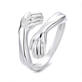 Yienate Silver Hug Hands Ring Romantic Hug Hands Embrace Finger Band Open Ring for Women Girls