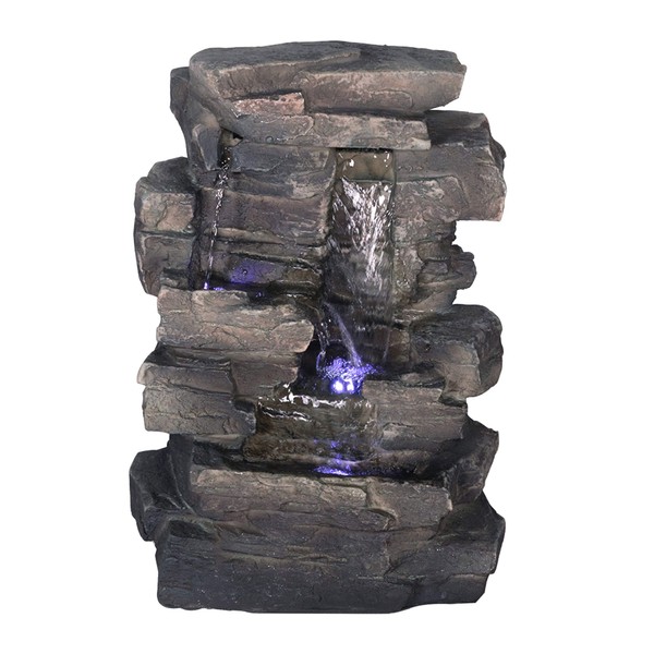 Alpine Corporation 13" Tall Indoor 4-Tier Cascading Tabletop Fountain with LED Lights, Gray