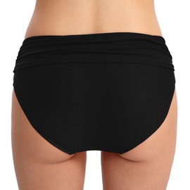 Vogueric Women's Swimsuit Bikini Bottoms Full Coverage Ruched Bathing Suit Bottom Black Large