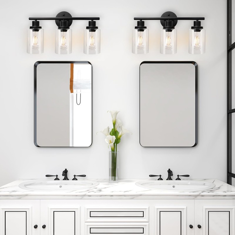 Unicozin Modern Bathroom Light Fixtures, 3 Light Vanity Lights, Black