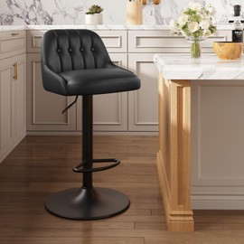MALOL Bar Stools Set of 1, Swivel Bar Chairs, Modern Adjustable PU Leather Upholstered Barstools Counter Height with Tufted Back for Bar, Kitchen Counter Island, Dining Room, Black
