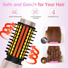 Dongxw Cordless Hair Curling Iron Brush, Travel Curl Brush, 3-in-1 Portable Curling Iron Cordless, Plasma Thermal Hair Brush, 7000mAh USB Rechargeable Curlings Wand, Mini Hot Curlings Brush-Blush Pink