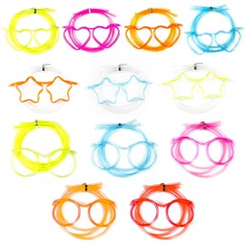 Pack of 12 Colourful Straw Glasses, Party Straw Glasses, Funny Straw Glasses, Children's Drinking Straws, Reusable Straw Glasses