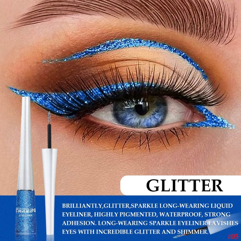 evpct 2Pcs Royal Blue Purple Liquid Glitter Eyeliner Set, Shimmery