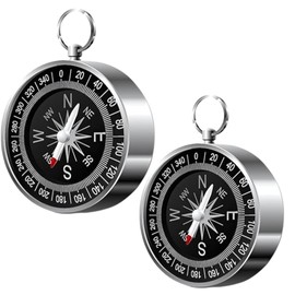 Simple Hiking and Camping Pocket Compass Navigation, 360 degree Modern Magnetic Portable Compass, Waterproof Silver Aluminum Compasses For Men and Women (2 PCS)