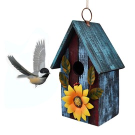 Wooden Bird Houses for Outside Hanging Garden Patio Decorative Bird Houses Outdoor Hand Painted Birdhouse for Small Bird Finch Cardinal Spring Birdhouse