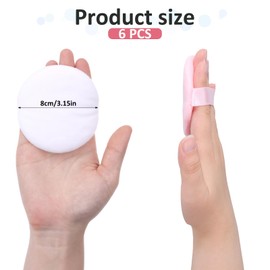 Pack of 6 8 cm Round Powder Puffs, Large Velour Face Body Powder Puffs, Loose Powder Puffs, Ultra Soft, Washable, Reusable Cotton Powder Puff, Body Powder Puffs, for Wet Dry Make Up Tool